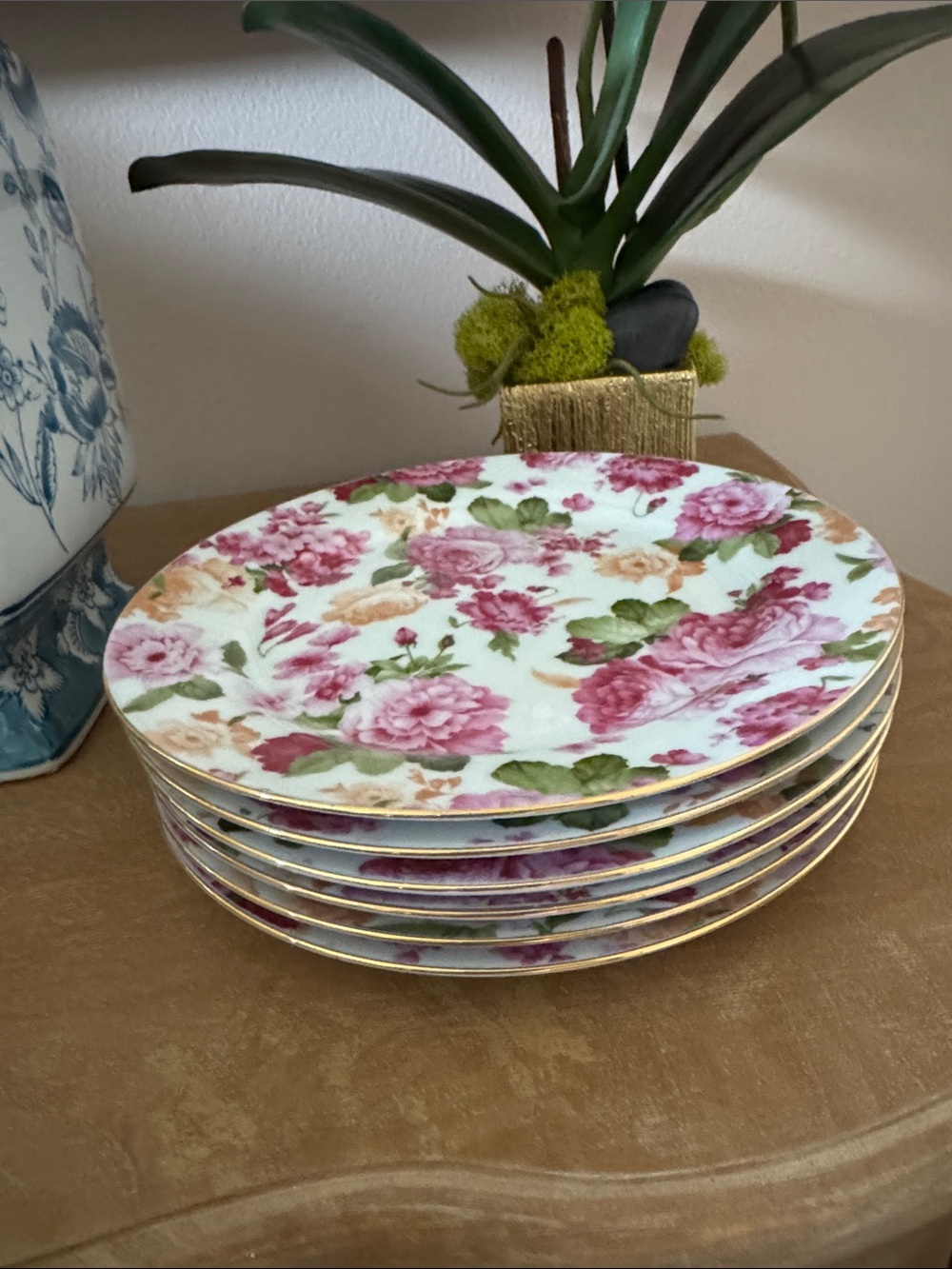 Floral Porcelain Dessert Plates - Pink, Orange, Green